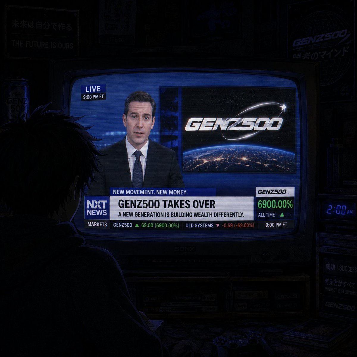 GENZ500 presented as breaking financial news on a television