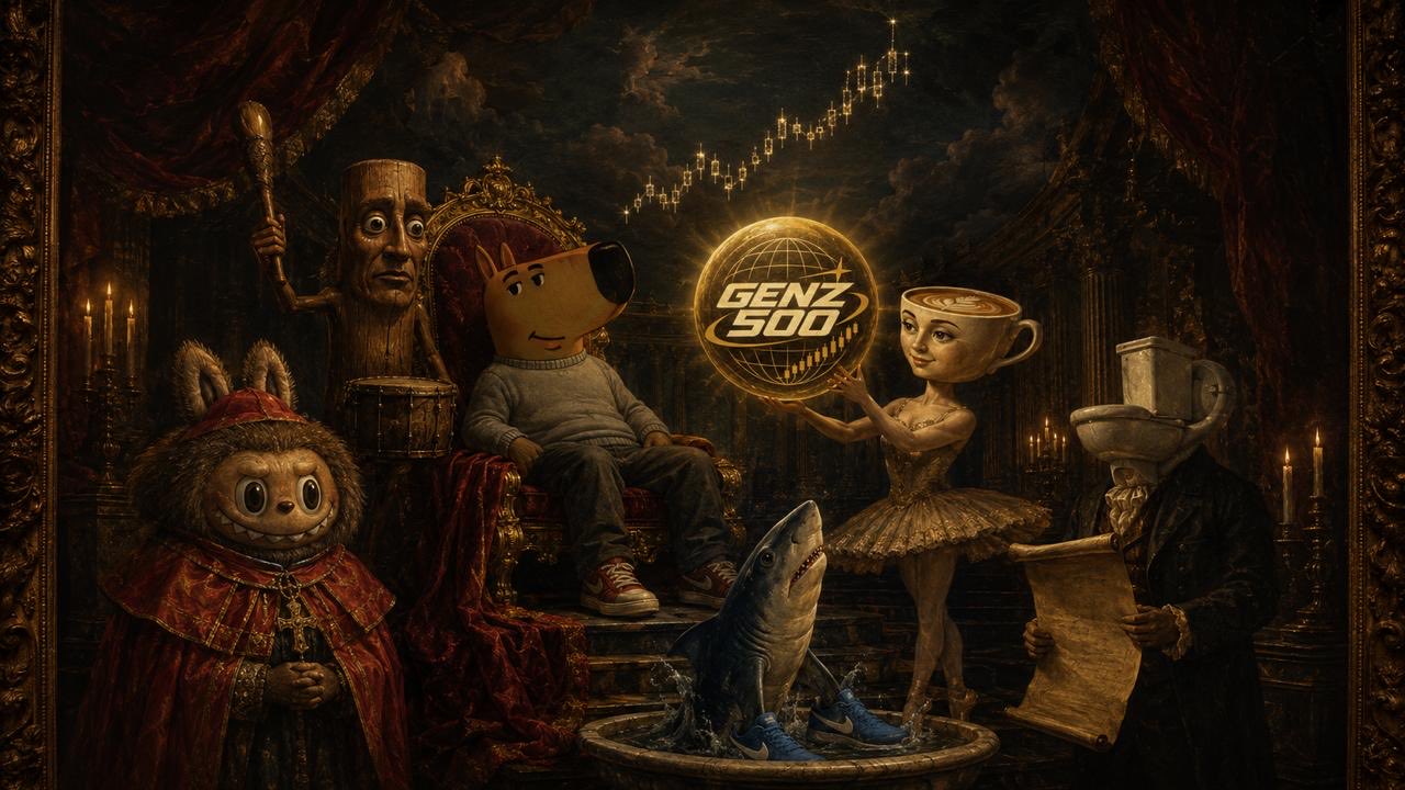 A surreal council gathered around the GENZ500 emblem